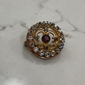 Victorian Circle Pin with purple and clear rhinestones